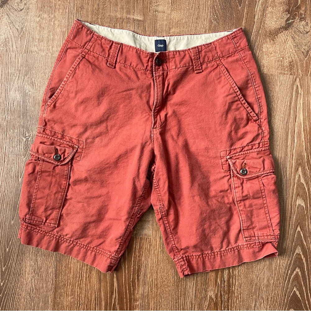 🎯3/$10 GAP Rust Brick Red Cargo Shorts 32 Cotton Linen Blend